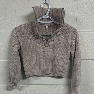 Girls Design History Ribbed Knit Turtleneck Sweater in Taupe